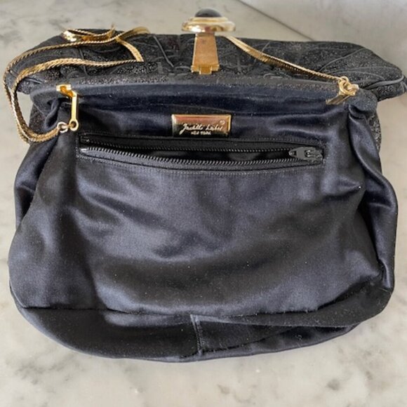 JUDITH LIEBER Vintage Minaudière Black Metallic Suede Gemstone Clasp Purse - Picture 13 of 17